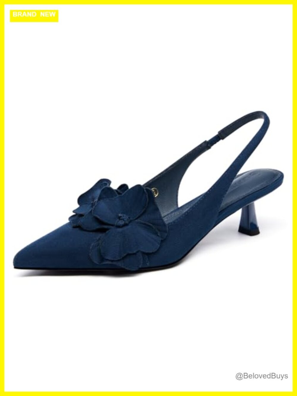 Coutgo Slingback Kitten Heels Flower Closed Pointed Toe Pumps Dress Shoes